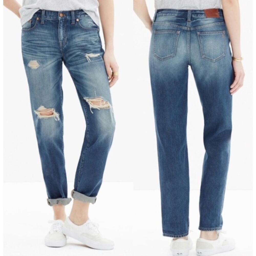 Madewell BoyJean Blue Torn Up Edition Distressed Jeans size 28